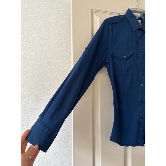 Express Fitted Stretch Cotton Shirt Mens S Small Roll Tab Sleeve Gray Blue LOT - Picture 15 of 16